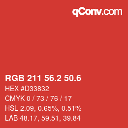 カラーコード: RGB 211 56.2 50.6 | qconv.com