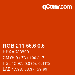 カラーコード: RGB 211 56.6 0.6 | qconv.com