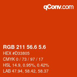 カラーコード: RGB 211 56.6 5.6 | qconv.com