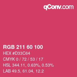 颜色代码: RGB 211 60 100 | qconv.com