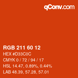 颜色代码: RGB 211 60 12 | qconv.com