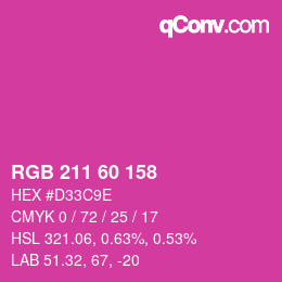 颜色代码: RGB 211 60 158 | qconv.com