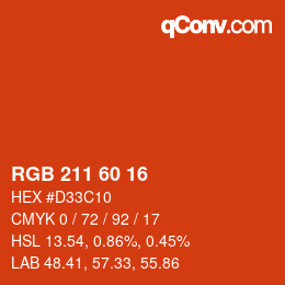 カラーコード: RGB 211 60 16 | qconv.com