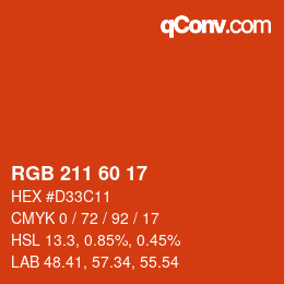 カラーコード: RGB 211 60 17 | qconv.com
