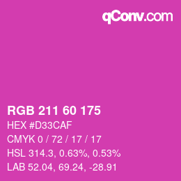 カラーコード: RGB 211 60 175 | qconv.com