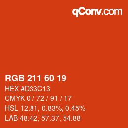 カラーコード: RGB 211 60 19 | qconv.com