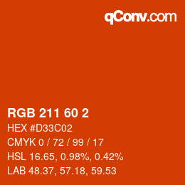 Color code: RGB 211 60 2 | qconv.com