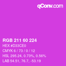 カラーコード: RGB 211 60 224 | qconv.com