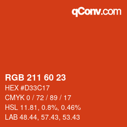 カラーコード: RGB 211 60 23 | qconv.com