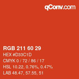 カラーコード: RGB 211 60 29 | qconv.com
