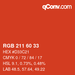颜色代码: RGB 211 60 33 | qconv.com