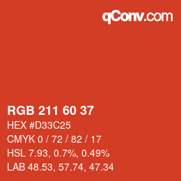 カラーコード: RGB 211 60 37 | qconv.com