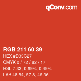 颜色代码: RGB 211 60 39 | qconv.com