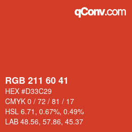 カラーコード: RGB 211 60 41 | qconv.com