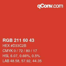 颜色代码: RGB 211 60 43 | qconv.com