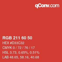 カラーコード: RGB 211 60 50 | qconv.com