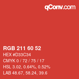 颜色代码: RGB 211 60 52 | qconv.com