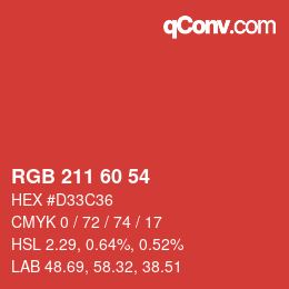 カラーコード: RGB 211 60 54 | qconv.com