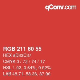 カラーコード: RGB 211 60 55 | qconv.com