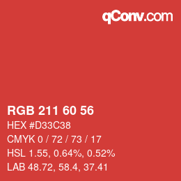 颜色代码: RGB 211 60 56 | qconv.com
