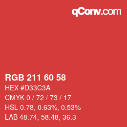 カラーコード: RGB 211 60 58 | qconv.com