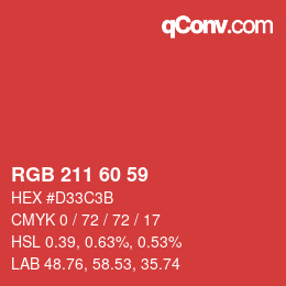 颜色代码: RGB 211 60 59 | qconv.com