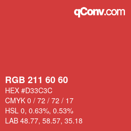 カラーコード: RGB 211 60 60 | qconv.com