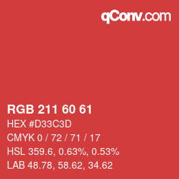 颜色代码: RGB 211 60 61 | qconv.com