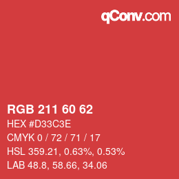 颜色代码: RGB 211 60 62 | qconv.com