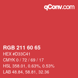 颜色代码: RGB 211 60 65 | qconv.com