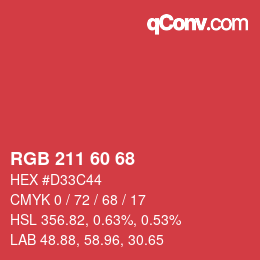 颜色代码: RGB 211 60 68 | qconv.com