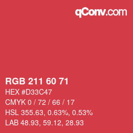 颜色代码: RGB 211 60 71 | qconv.com