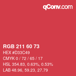 颜色代码: RGB 211 60 73 | qconv.com