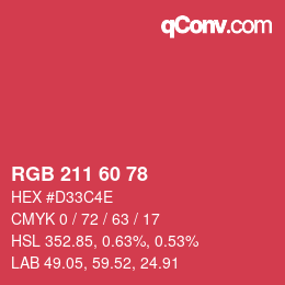 颜色代码: RGB 211 60 78 | qconv.com