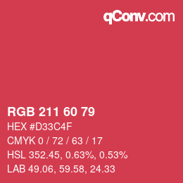 颜色代码: RGB 211 60 79 | qconv.com