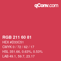 颜色代码: RGB 211 60 81 | qconv.com