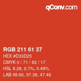 カラーコード: RGB 211 61 37 | qconv.com