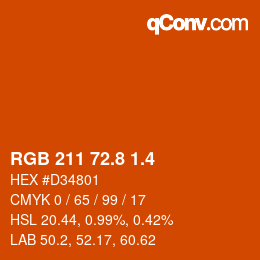 カラーコード: RGB 211 72.8 1.4 | qconv.com