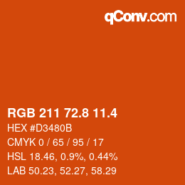 カラーコード: RGB 211 72.8 11.4 | qconv.com