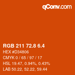 カラーコード: RGB 211 72.8 6.4 | qconv.com