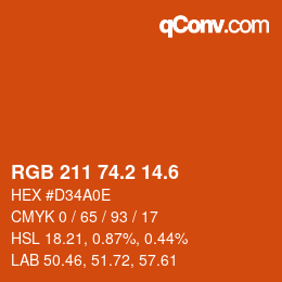 カラーコード: RGB 211 74.2 14.6 | qconv.com