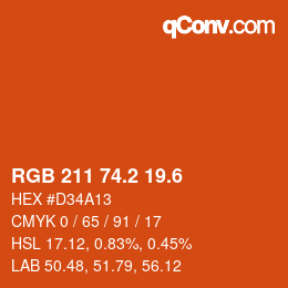 カラーコード: RGB 211 74.2 19.6 | qconv.com