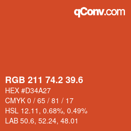 カラーコード: RGB 211 74.2 39.6 | qconv.com