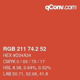 カラーコード: RGB 211 74.2 52 | qconv.com