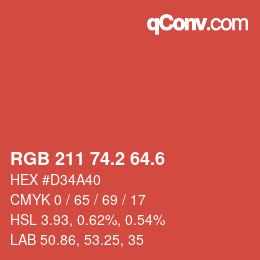カラーコード: RGB 211 74.2 64.6 | qconv.com