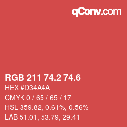 カラーコード: RGB 211 74.2 74.6 | qconv.com