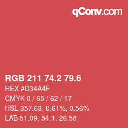カラーコード: RGB 211 74.2 79.6 | qconv.com