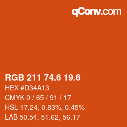 カラーコード: RGB 211 74.6 19.6 | qconv.com