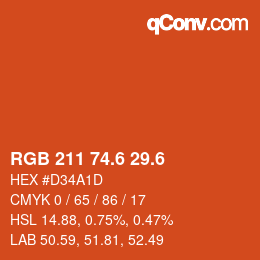 カラーコード: RGB 211 74.6 29.6 | qconv.com