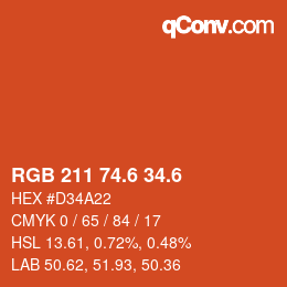 カラーコード: RGB 211 74.6 34.6 | qconv.com